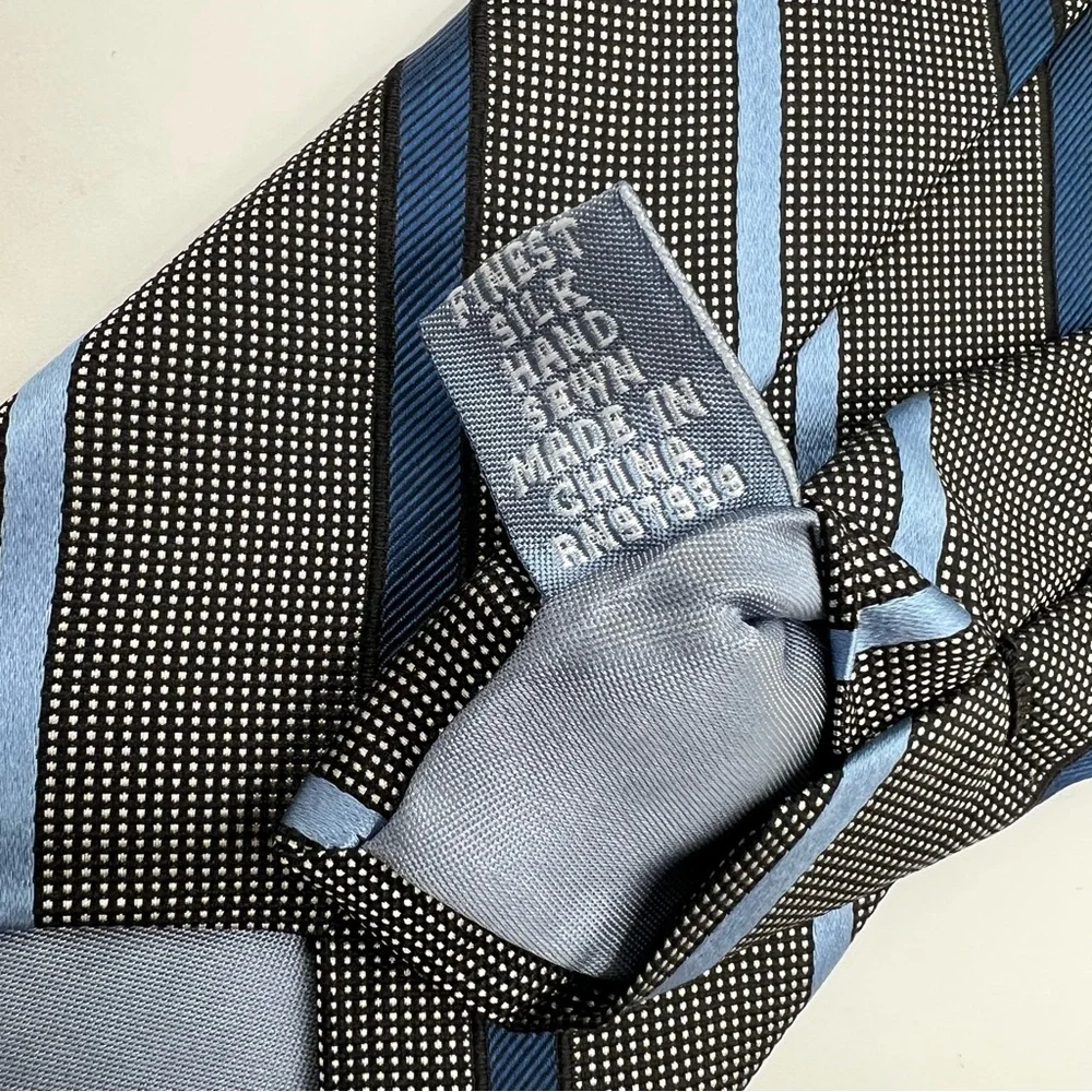 Forsyth Mens Silk Tie Black Blue Diagonal Striped Micro‎ Dot Hand Sewn